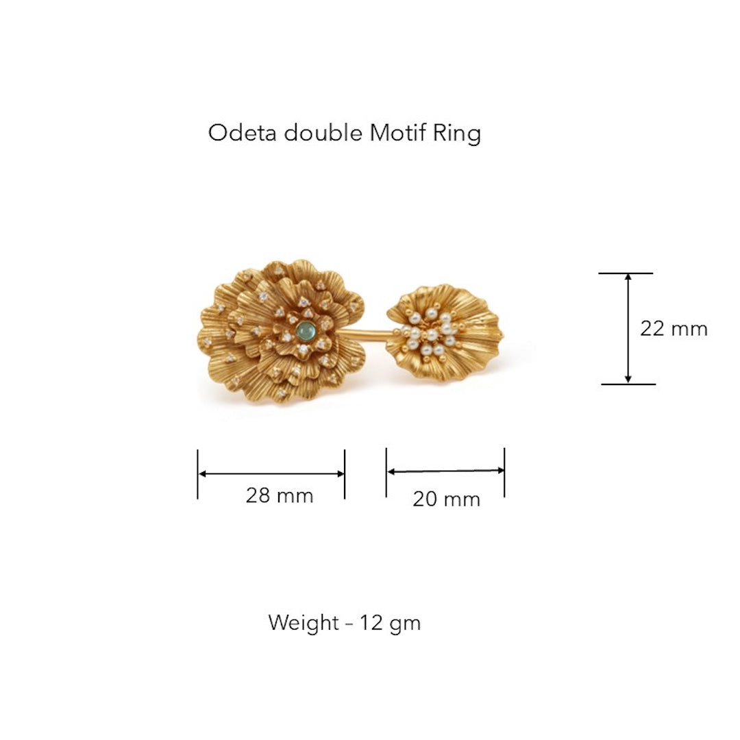 Odeta Double-motif Ring in Turquoise Hue by Ekaya Banaras thumbnail 3