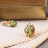 Loren Ring In Pale Green Hue (adjustable)