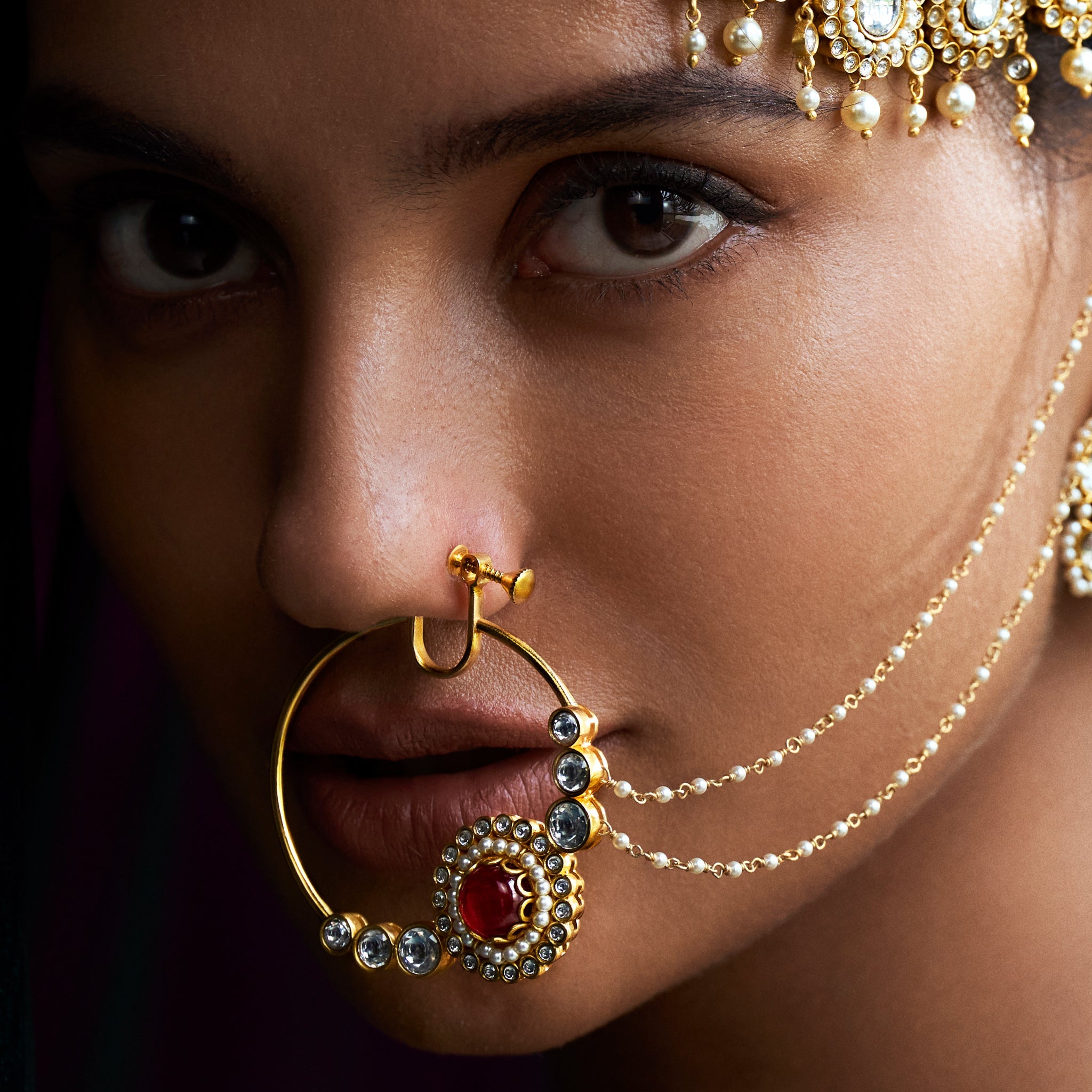 Nose Ring Indian Pierced Nath Fashion Jewelry Hoop Gold Designer White  Crystal | eBay